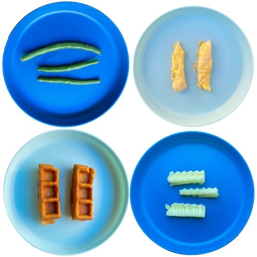 BLW Food Ideas: green beans, eggs, waffle, cucumber