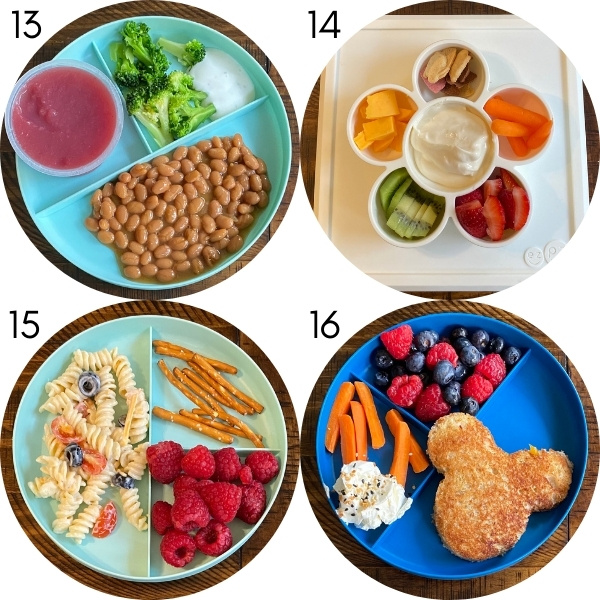 Four toddler meal idea plates