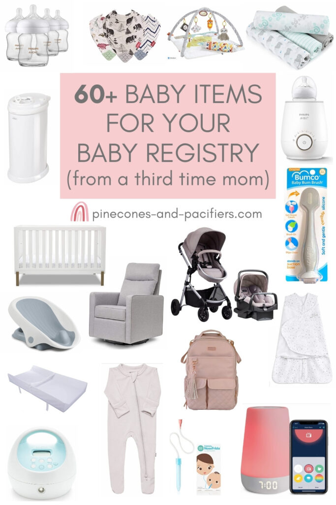 Graphic showing baby registry must haves.