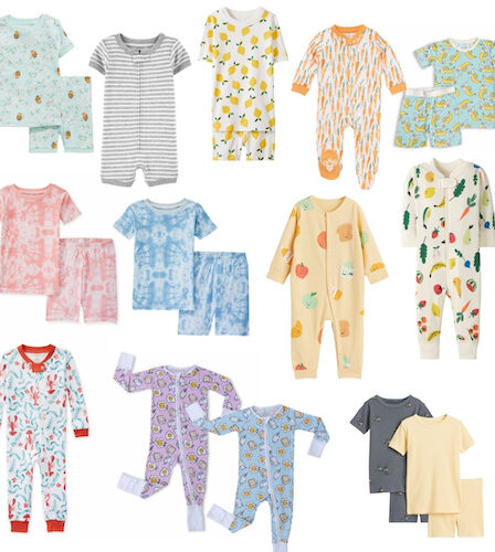 Graphic showing options for summer pjs for babies and toddlers