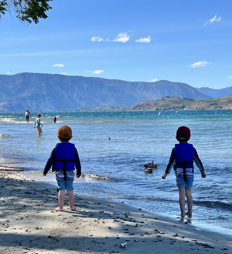 Boys playing at beach in Chelan WA