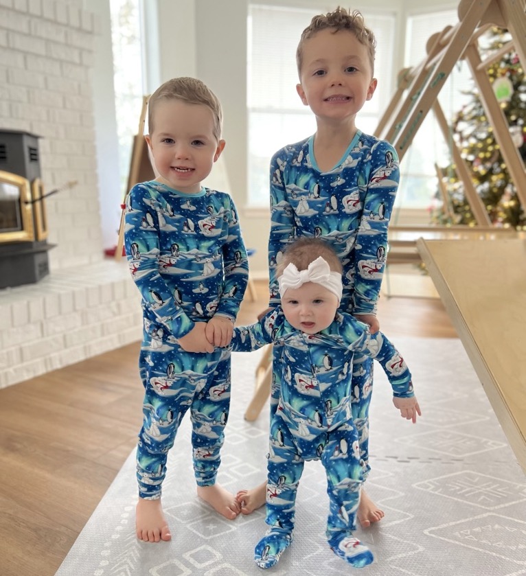 Two kids in free birdees pajamas