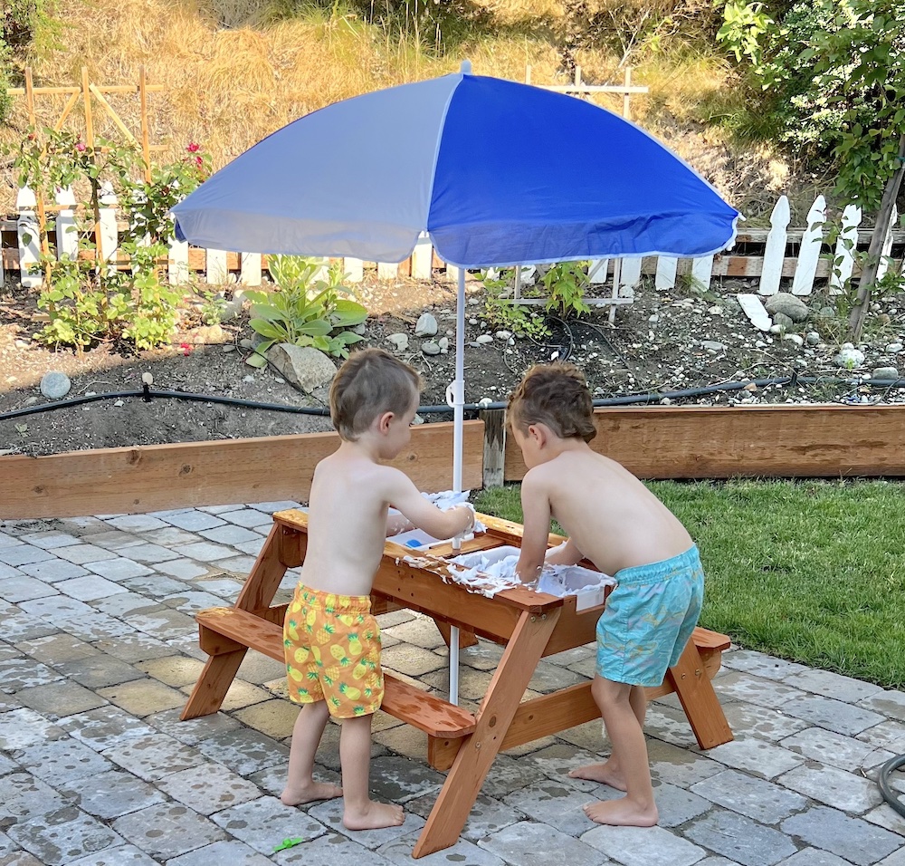 Kids playing at 3-in-1 picnic table