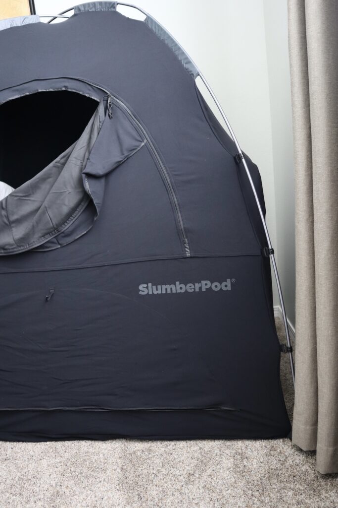 Slumberpod set up in room.