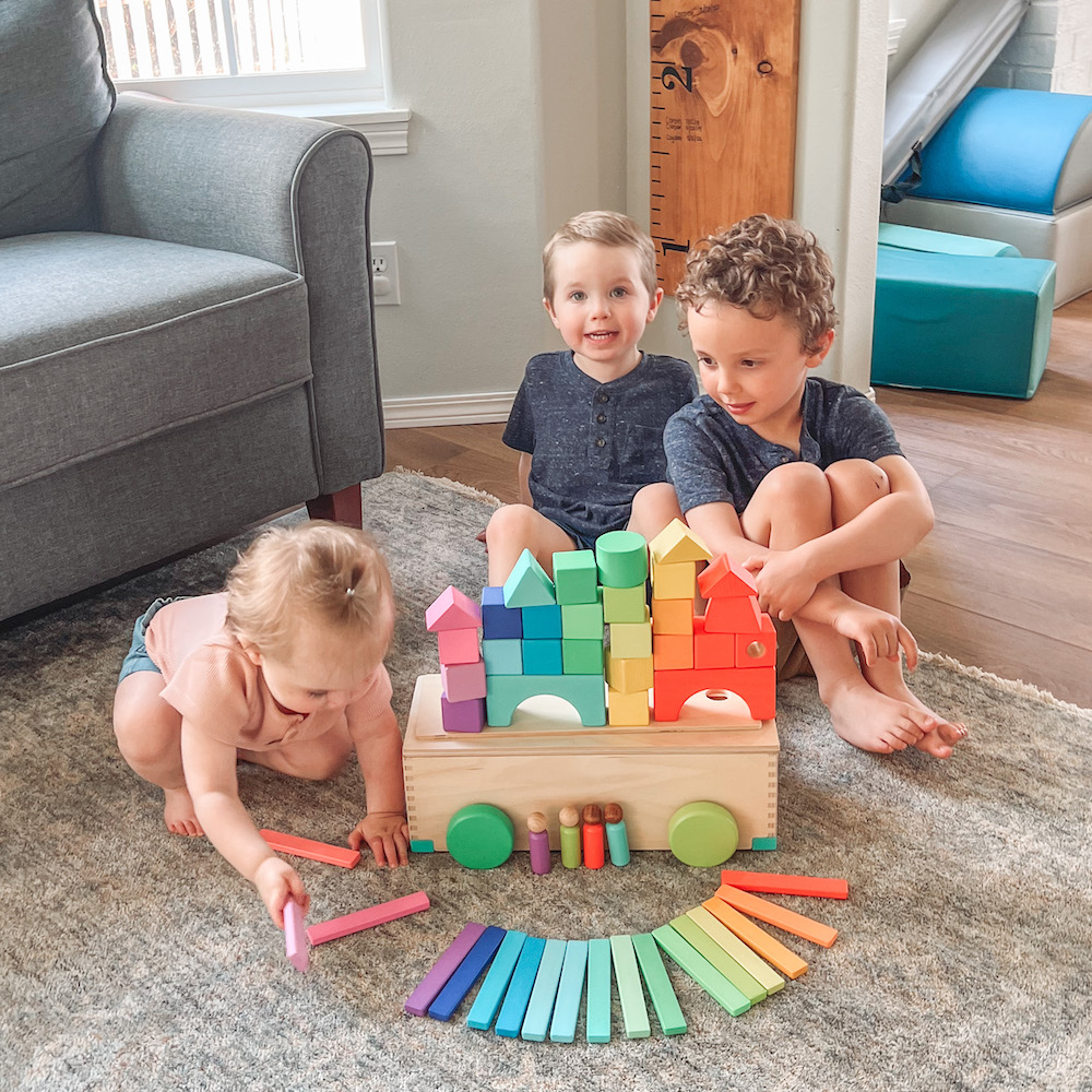 Kids playing with Lovevery Block Set