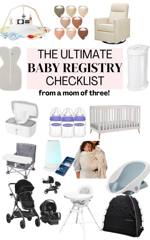 pin graphic - the ultimate baby registry checklist with baby gear
