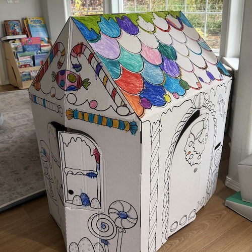 cardboard gingerbread house for the holidays - partially colored